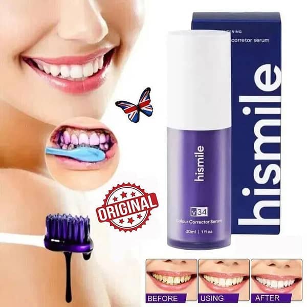 100% Original Hismile V34 Purple Color Corrector Teeth Whitening Toothpaste (30ml) | Effective Teeth Whitening Mousse, Anti-Stain