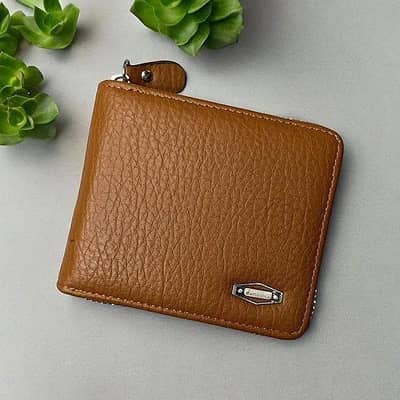 Black Leather Wallet for Men with Zipper Closure