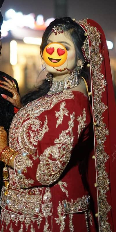 Bridal lehenga copper red and white stones work