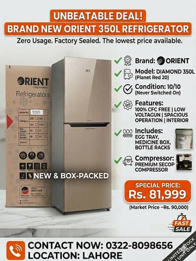 Brand New Orient Grand 350L Refrigerator – Box Packed!