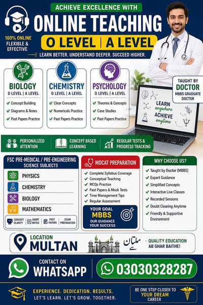 Tutor for FSC, MDCAT , o& A levels , MBBS