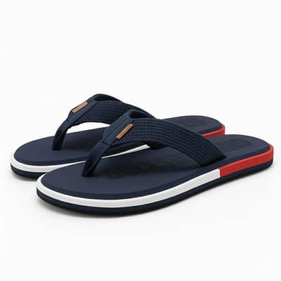 Men's Navy Blue Rubber Flip Flops With Gold Tag