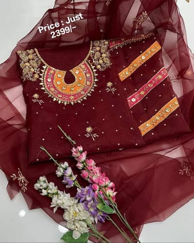 Ladies Beautiful Maroon 3pc Suit - Free Delivery All Pakistan "Eid "