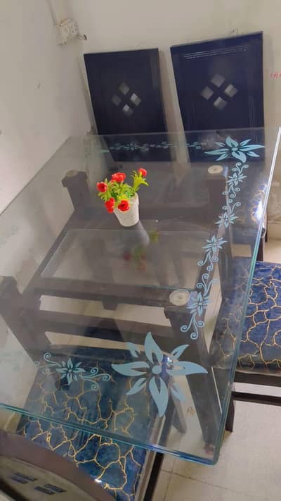 Dining table| 4 seater dining table with chairs | Glass table