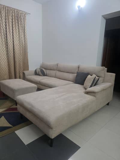 L-Shape Sofa Set with Ottoman – For Urgent Sale 