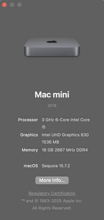 Apple Mac Mini 2018 – i5 / 16GB RAM / 256GB SSD