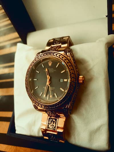 Rolex Watch Engraved Design Black Gold