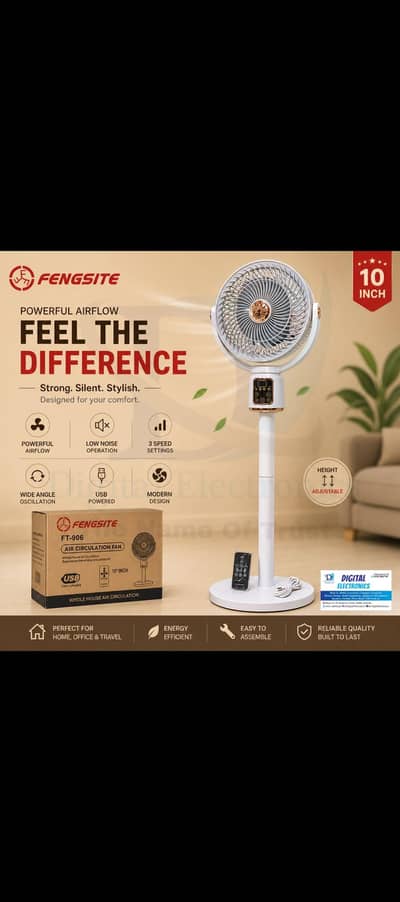 FENGSITE FT-906 BRAND-NEW IMPORTED RECHARGEABLE PEDESTAL FAN