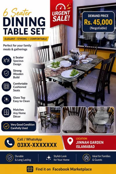 Urgent Sale | 6 Seater Dining Table Set | Good Condition