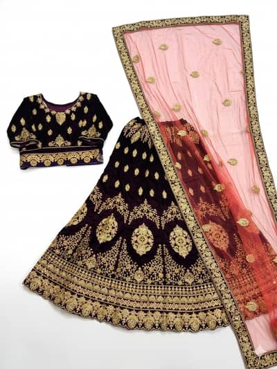 Singh Brothers Velvet Lehenga Choli with Net Dupatta, Deep Purple
