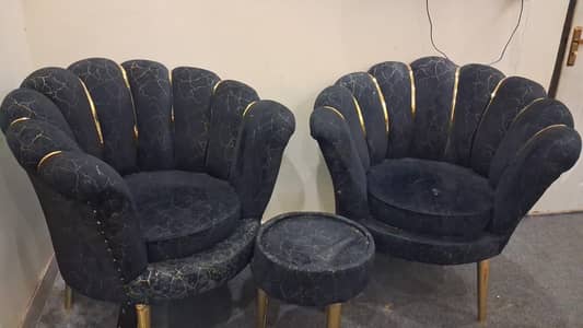 Luxury Velvet Accent Chairs Set with Center Table – Like New