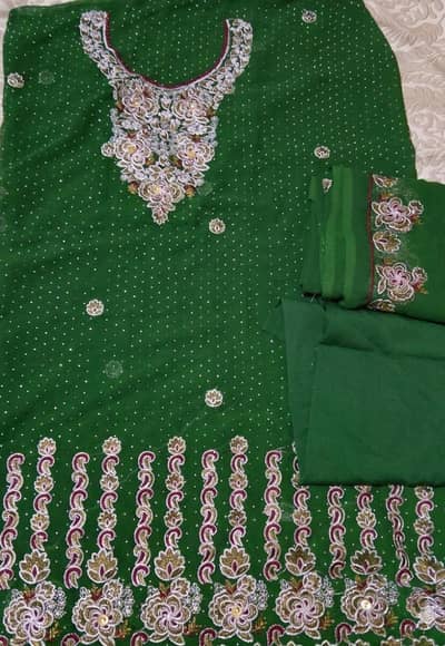Sale Green Color Unstitched Georgette Heavy Embroidered Suit Karachi