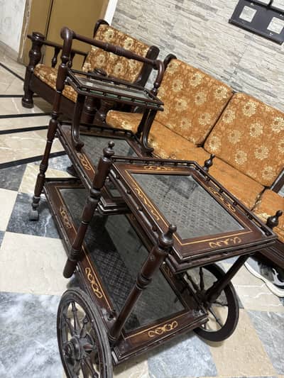Chinioti style wooden tea trolley
