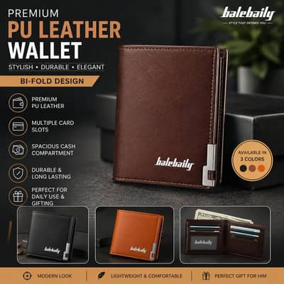 Premium PU Leather Wallet Black Brown Orange Bi-Fold