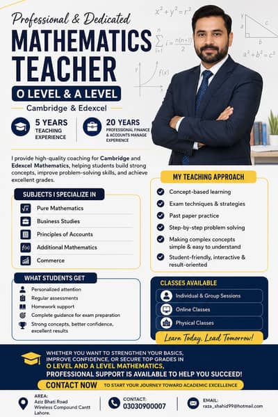 Experienced O Level & A Level Mathematics Teacher