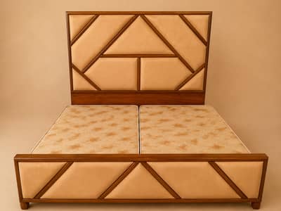 Modern Double Bed with Geometric Cushion Headboard - King Size