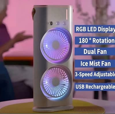 rechargeable mist fan 3 4 hours charging cahlti hai
