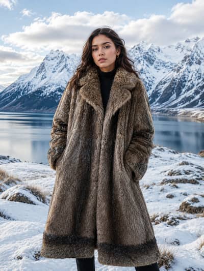 Vintage Long Real fur coat of capybara skin
