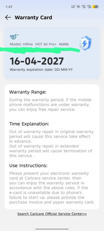 Infinix Hot 60 pro plus / 11 month warranty