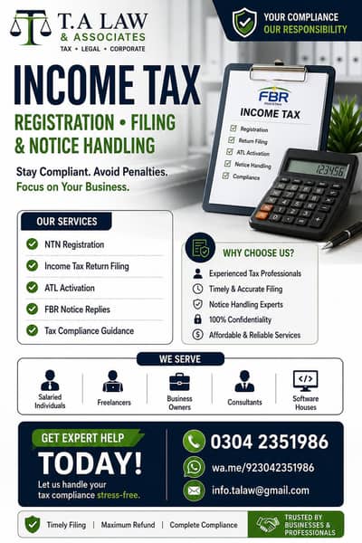 Income Tax Return Filing | NTN Registration | Sales Tax Registration