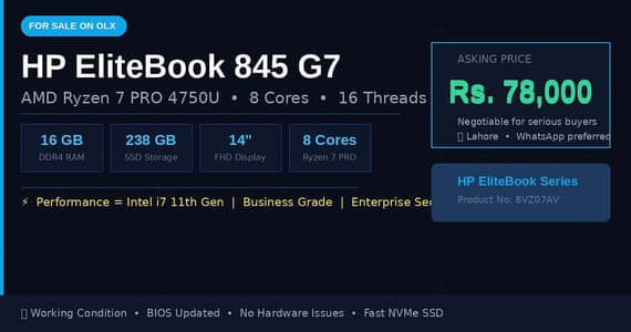  HP EliteBook 845 G7 | Ryzen 7 PRO | 16GB RAM | Business Laptop