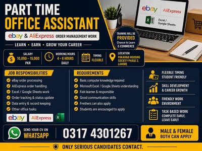Part Time Office Assistant Required E-COMMERCE  eBay AliExpress Google