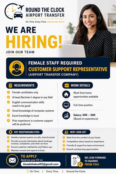 WE ARE HIRING FEMALE CUSTOMER SUPPORT REPRESENTATIVE