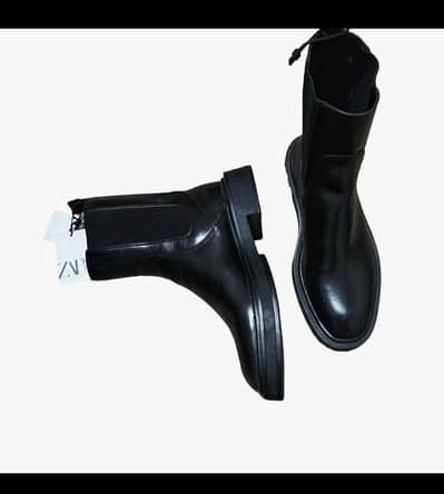 Original Zara Man Black Leather High-Top Boots