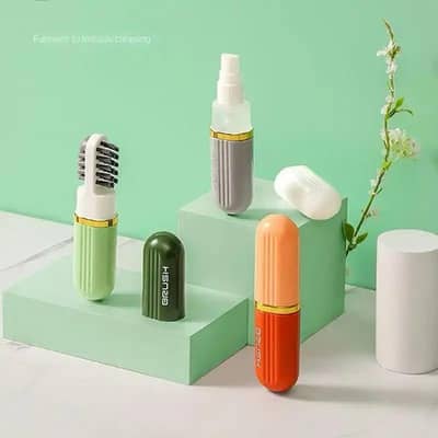 Portable Shoe Brush with Spray & Washable Bristles