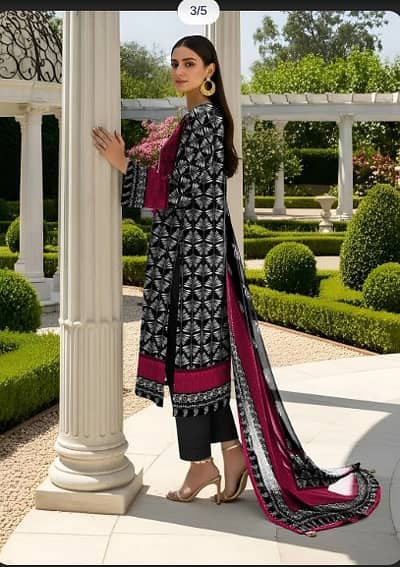 Black printed Dobby LAwn 3pcs Delivery All over PAKISTAN