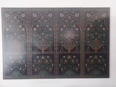 Vintage Hand Painted Mughal Style 4-Panel Floral Wall Painting