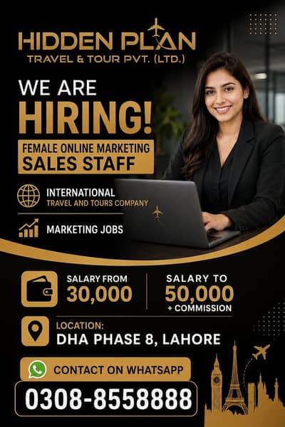 Female Marketing Sales Staff Required – Travel & Tours Company Lahore