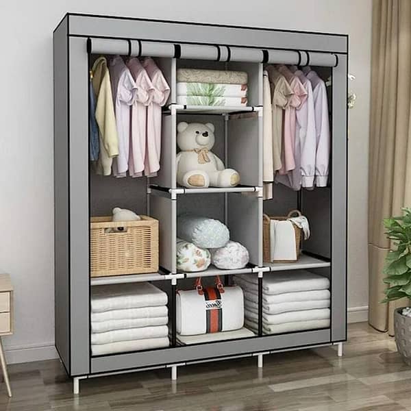 Wardrobe Almari Folding Closed With Zip 3 Door Portable Cupboard