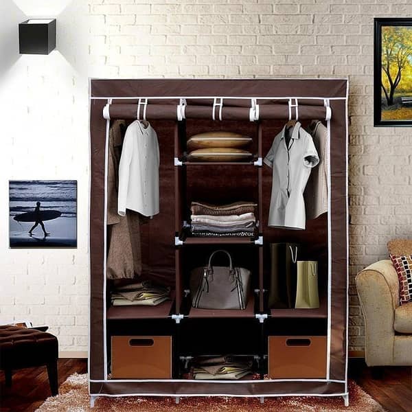 Printed Non-Woven Folding Cloth Wardrobe With 3 Hanging Option