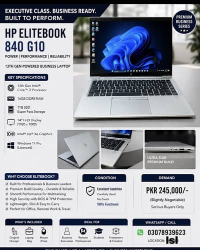 HP elite-book 840 G10 13 Gen i7 16 GB ram. 1TB SSD.