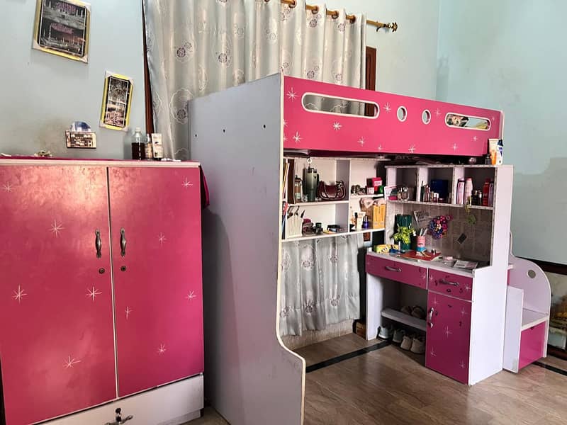 bunk bed with study table and wardrobe 1