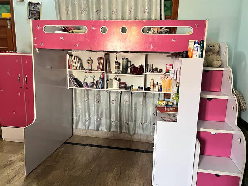 bunk bed with study table and wardrobe 6