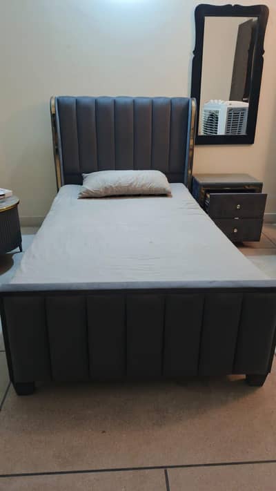 Custom Made Single Bed with Side Table and Mirror