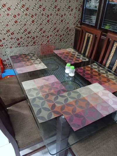 6 Seater Glass Dining Table - Solid Wood Poshish Chairs