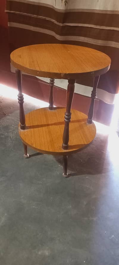 2-Tier Round Wooden Coffee/Corner Table for Bedroom & Lounge