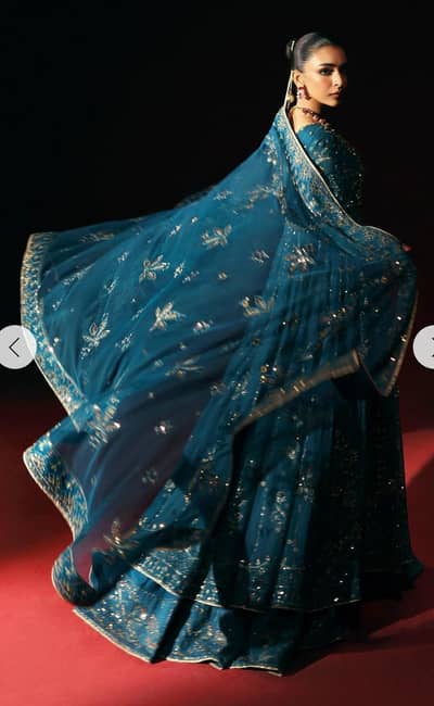 Royal Peacock Blue Embroidered Fusion Maxi Dress with Sheer Dupatta