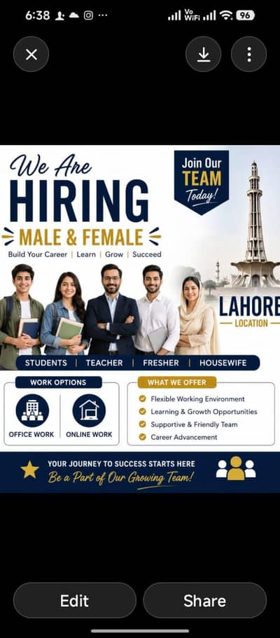 we are hiring for male and female on urgent basis