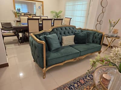 Luxury French Baroque 3+2 Seater Sofa Set Emerald Green & Gold Frame