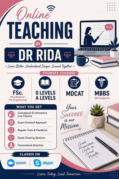 Tutoring by dr rida for Fsc. Mdcat. OA LEVEL. MBBS