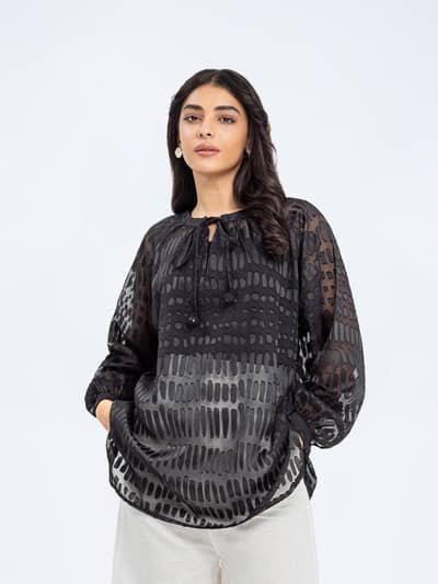 Furor brand regular fit black jacquard fabric Top