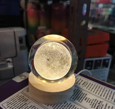 3D Crystal Ball Moon Night Light – Laser-Engraved Glass Sphere