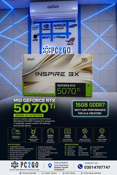 MSI GeForce RTX 5070 Ti Inspire 3X OC Edition – 16GB DDR7