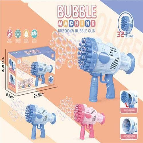 32 hole Bazooka Rocket Bubble Gun Exciting Bubbles with Ease 32 Holes Bubble Machine Gun With 1 Bubble Liquid Bottle & Tray Cell Operated New Bazooka Bubble Machine 32 Holes For Birthday Party Pool Party Perfect For Gifting