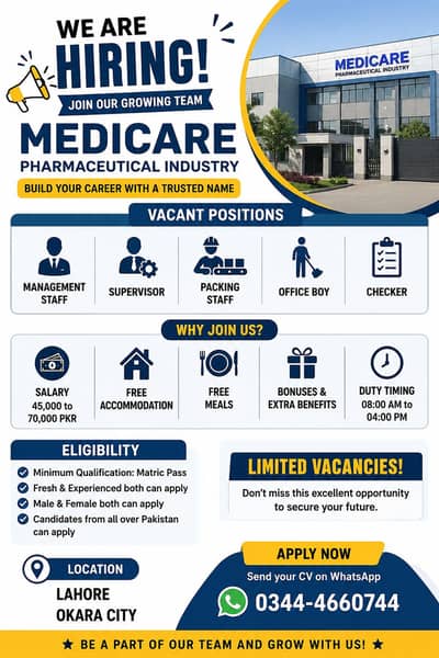 Urgent hiring . Both male and female 03444660744