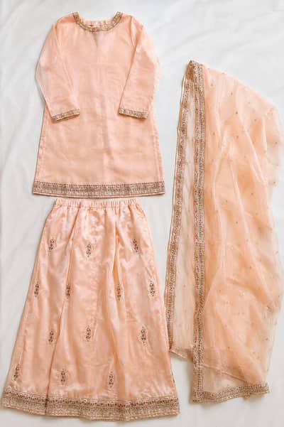 3PC Embroidered Organza Gharara Set